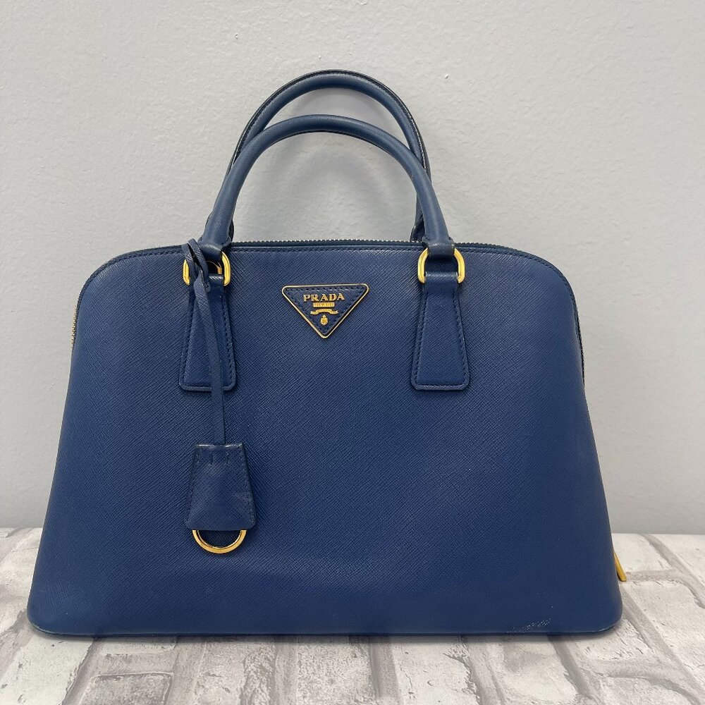 Prada Saffiano Lux Medium Promenade Bag in Bluette - Preowned